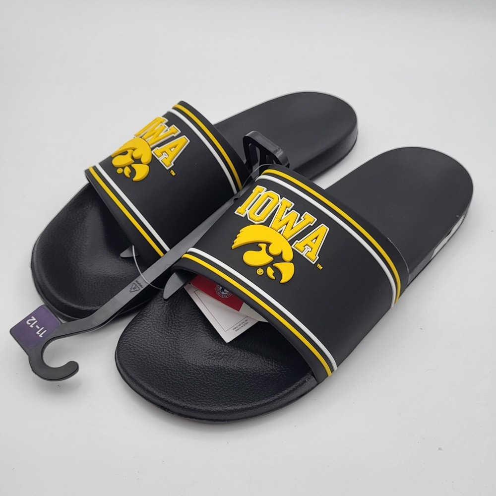 Iowa Hawkeyes Molded Slides FOCO Men's Large 11-12 Black Wordmark Stripes